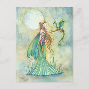 Carte Postale Green Fairy and Dragon Imaginaire Art