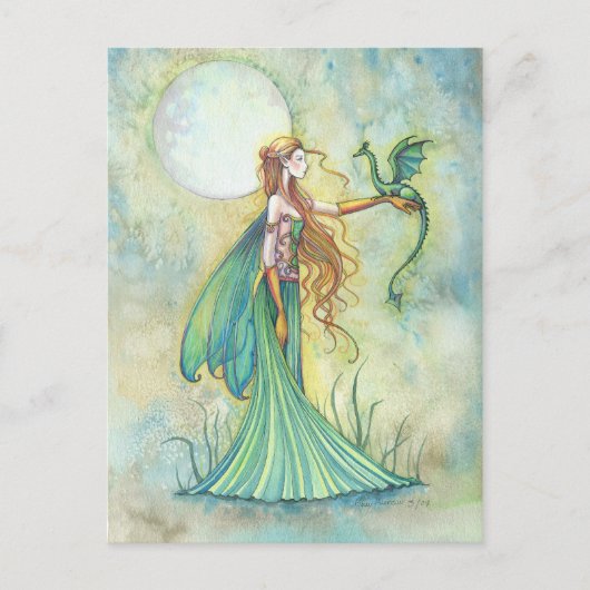 Carte Postale Green Fairy and Dragon Imaginaire Art (Devant)