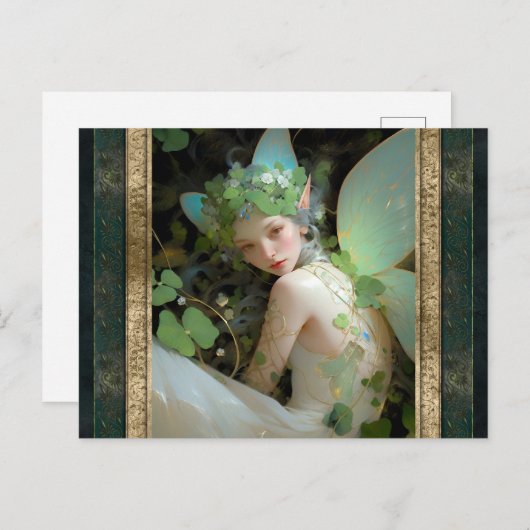 Carte Postale Green Fairy Femme Imaginaire Art (Devant / Derrière)
