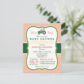 Carte Postale Green Farm Tractor Boy Baby shower Invitation (Debout devant)