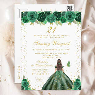Carte Postale Green Floral Brunette Hair Princess Anniversaire