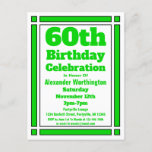 Carte postale Green Geometry 60th Birthday Invitat<br><div class="desc">Envoyez des invitations à une célébration du 60e anniversaire avec cette carte postale Green Geometry 60th Birthday Invitation. Customisé avec vos informations personnelles et personnelles.</div>