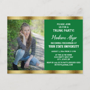 Carte Postale Green Gold College Trunk Graduation Party Photo
