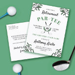 Carte Postale Green Golf Thème Retraite Par Tee<br><div class="desc">Une carte postale d'invitation à la retraite sur le thème du golf en blanc et vert avec verdure,  un ballon de golf et des clubs de golf croisés.</div>