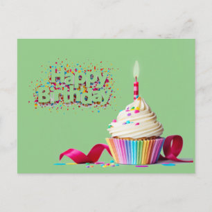 Carte postale Green Happy Birthday Cupcake