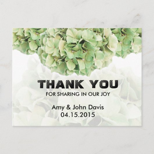 Carte Postale Green hydrangea mariage merci notes hydrangea2 (Devant)