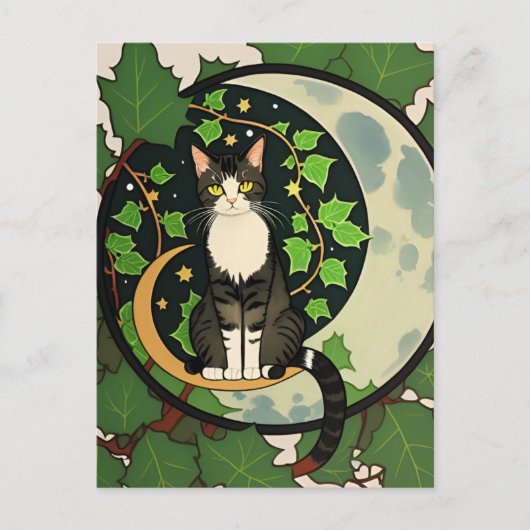Carte Postale Green Ivy Nature Chats Kitty Chat Vert Feuilles (Devant)