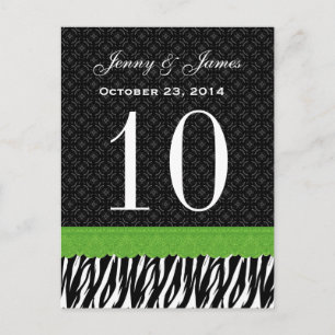 Carte Postale Green Lace Zebra Nom personnalisé Mariage Numéro d