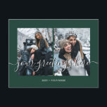 Carte Postale Green Personnalisé 2 photos Accueil universel<br><div class="desc">Personnalisé vert foncé 2 meilleures photos d'amis, de mariages ou de famille Cartes postales de voeux universelles avec un collage photo élégant avec 2 images customisées, votre message de voeux dans une police de script manuscrite élégante, votre nom, date, année, message au dos dans une police sans serif moderne et...</div>