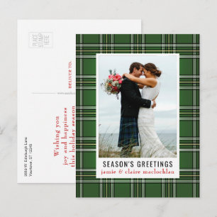 Carte Postale Green Plaid Classic One Photo Holiday