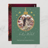 Carte Postale Green & Red Feliz Natal Photo Noël (Devant / Derrière)