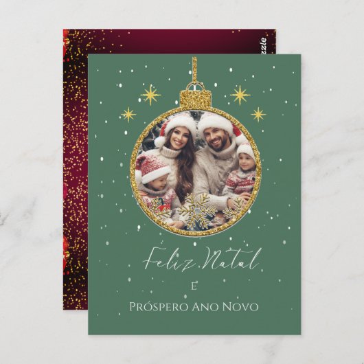 Carte Postale Green & Red Feliz Natal Photo Noël (Devant / Derrière)