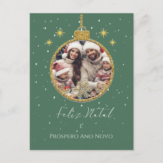 Carte Postale Green & Red Feliz Natal Photo Noël (Devant)