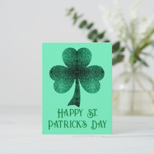 Carte Postale Green Sparkly Shamrock St. Patrick's Day turquoise (Debout devant)
