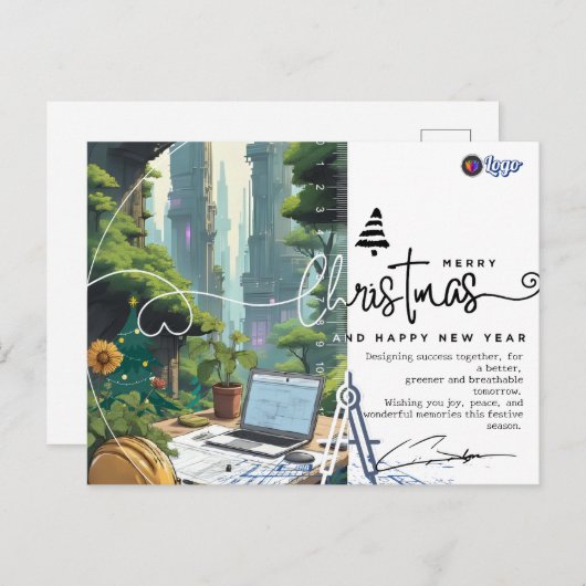 Carte Postale Green Urban Architect Minimalist Christmas (Devant / Derrière)