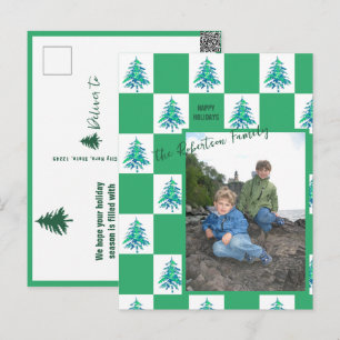 Carte Postale Green Xmas Tree Checkboard Fête Photo