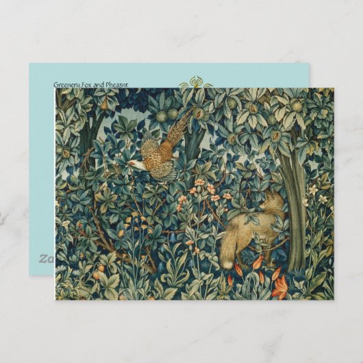 Carte Postale GREENERY, FOREST ANIMALS Pheasant, Fox, Green Flor (Devant / Derrière)