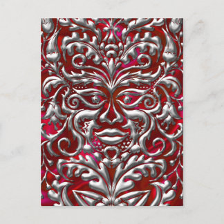 Carte Postale GreenMan en damas liquide argent impression satin
