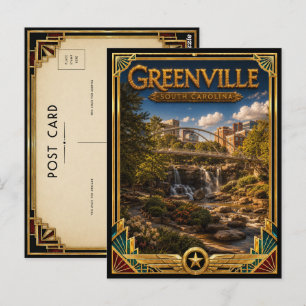 Carte Postale Greenville Caroline du Sud Art Déco Doré Vintage 