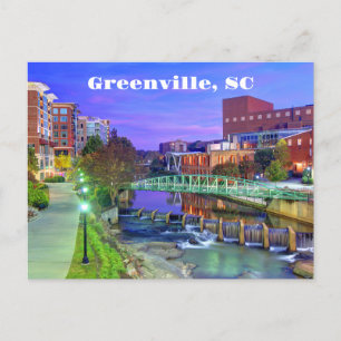 Carte Postale Greenville, Caroline du Sud Reedy River à la nuit