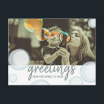 Carte Postale Greetings From Our Bubble Social Distance Photo<br><div class="desc">Bubble themed quarantine social distance cing with custom photo. Front says,  "Greetings from our bubble to yours" Personalize the back with a message.</div>
