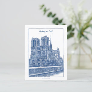 Carte Postale Greetins De Paris Elégant Bleu Rétro Notre Dame