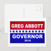 Carte Postale Greg Abbott Gouverneur du Texas 2018 (Devant / Derrière)