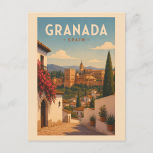 Carte Postale Grenade Espagne Alhambra Illustration Art de voyag