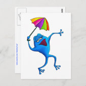 Carte Postale Grenouille à chant bleu avec parapluie (Devant / Derrière)