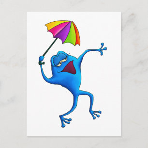 Carte Postale Grenouille à chant bleu avec parapluie