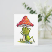 Carte Postale Grenouille à couchage lunaire sous un champignon (Debout devant)