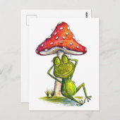 Carte Postale Grenouille à couchage lunaire sous un champignon (Devant / Derrière)