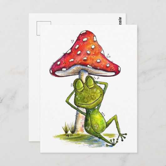 Carte Postale Grenouille à couchage lunaire sous un champignon (Devant / Derrière)