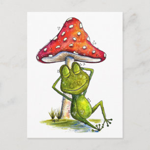 Carte Postale Grenouille à couchage lunaire sous un champignon