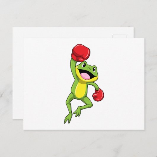Carte Postale Grenouille à la boxe avec des gants de boxe (Devant / Derrière)