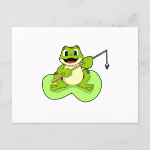 Carte Postale Grenouille à la pêche avec canne à pêche