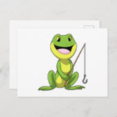 Carte Postale Grenouille à la pêche avec canne à pêche (Devant / Derrière)