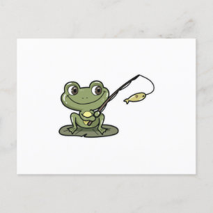 Carte Postale Grenouille à la pêche avec une canne à pêche
