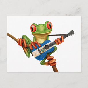 Carte Postale Grenouille Arbre Jouer Drapeau El Salvador Guitare