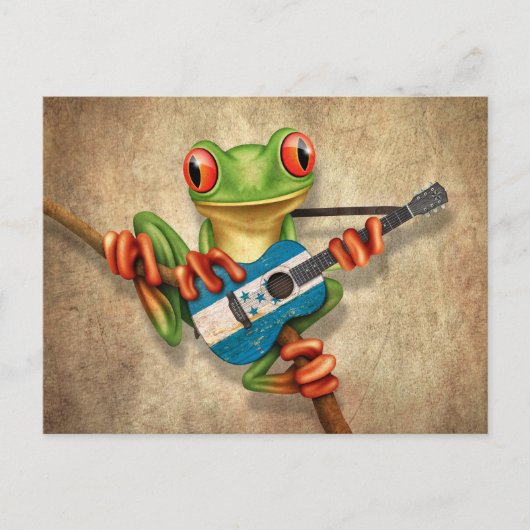 Carte Postale Grenouille Arbre Jouer Honduras Drapeau Guitare (Devant)