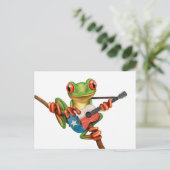 Carte Postale Grenouille Arbre Jouer Texas Drapeau Guitare Blanc (Debout devant)