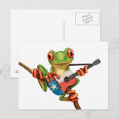 Carte Postale Grenouille Arbre Jouer Texas Drapeau Guitare Blanc (Devant / Derrière)