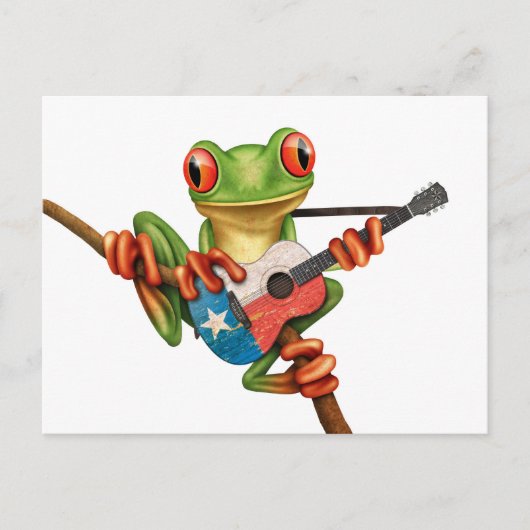 Carte Postale Grenouille Arbre Jouer Texas Drapeau Guitare Blanc (Devant)