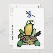 Carte Postale Grenouille attrape une balade sur tortue (Devant / Derrière)