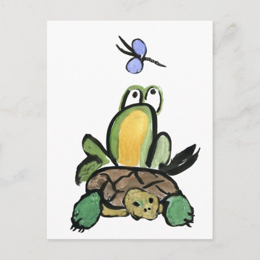 Carte Postale Grenouille attrape une balade sur tortue (Devant)