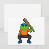Carte Postale Grenouille au baseball avec une batte de baseball  (Devant / Derrière)