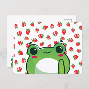 Carte postale Grenouille aux fraises Kawaii