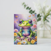 Carte Postale Grenouille Avec Art numérique Fleur (Debout devant)