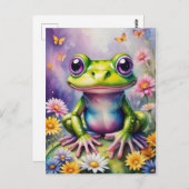 Carte Postale Grenouille Avec Art numérique Fleur (Devant / Derrière)