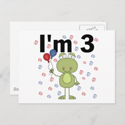 Carte Postale Grenouille avec ballons 3e anniversaire (Devant / Derrière)